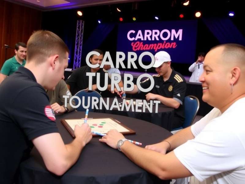 Carrom Turbo Champion national tournament finals with players competing on stage