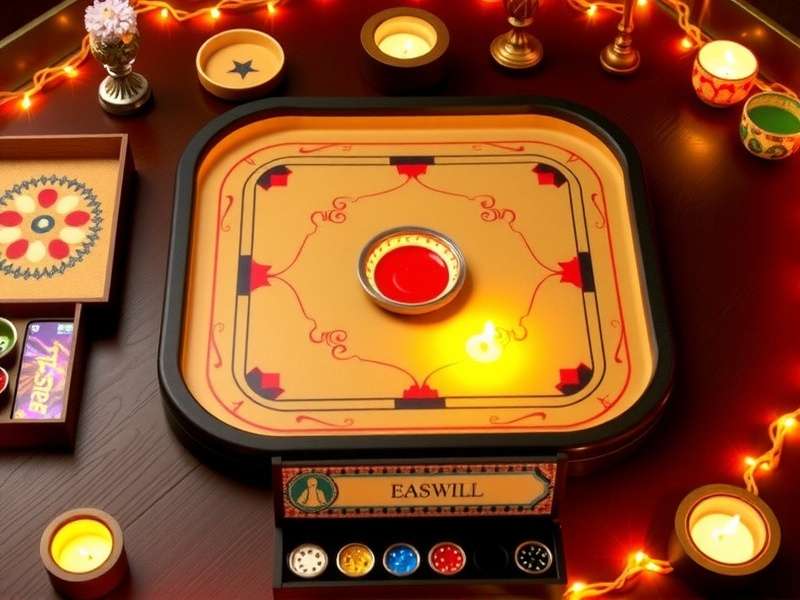 Carrom Turbo Champion Diwali special edition with rangoli patterns and festive lighting