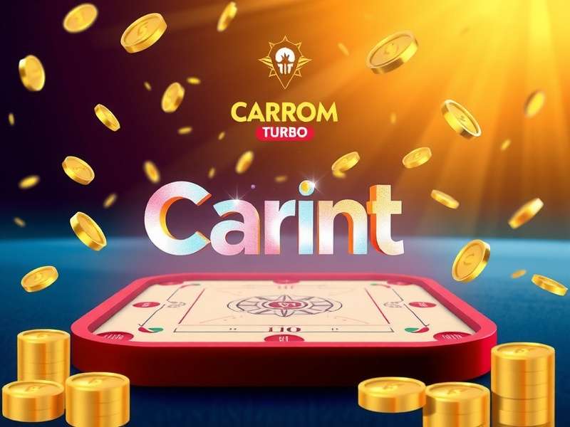 Carrom Turbo Champion main interface showing vibrant carrom board with digital striker and coins